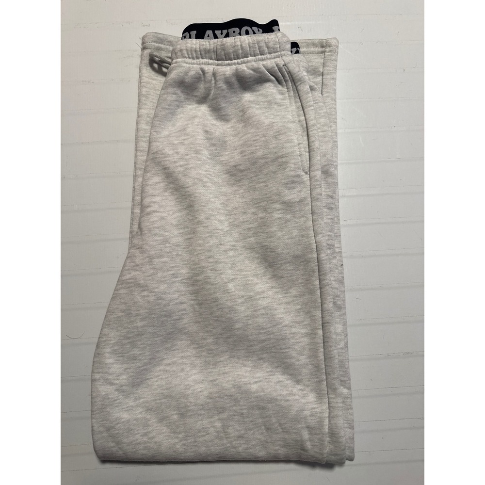 Playboy Jogger Sweatpants Women XS Heather Gray Good Logo Fleece Streetwear